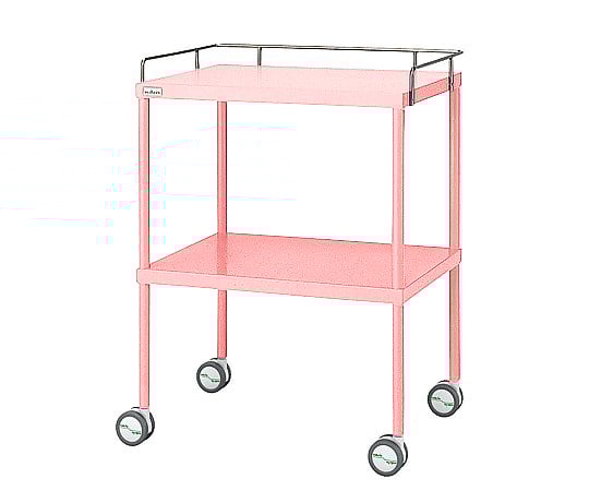カラフル回診車 手摺付 ピンク 616×450×842mm 1台