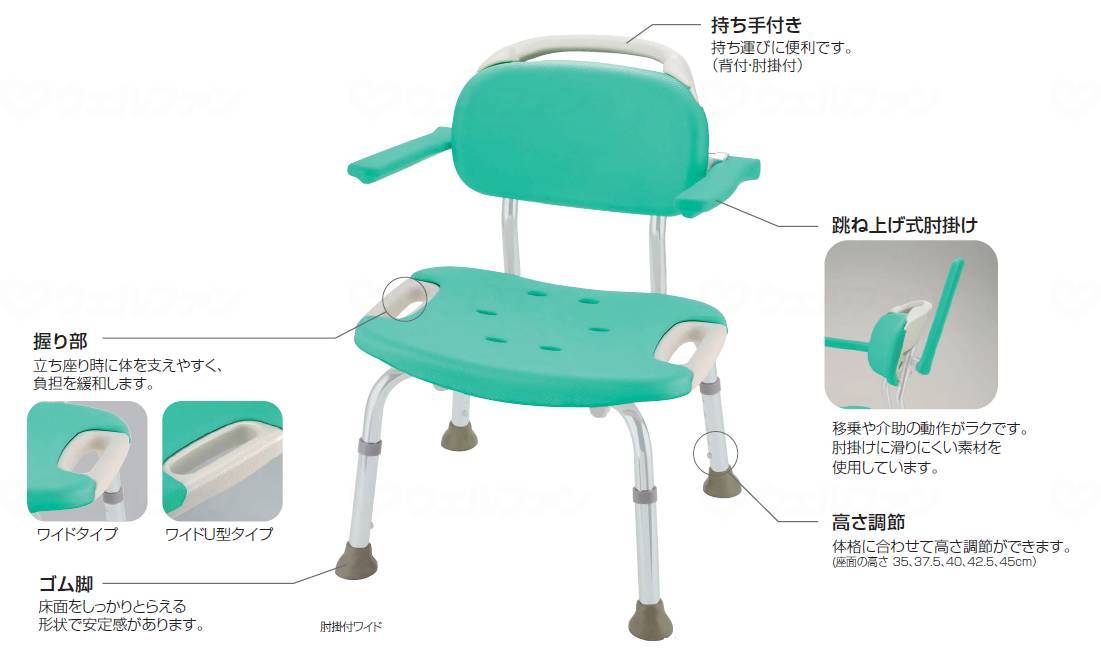 Richell Soft Shower Chair U-Shaped Wide Backrest Green U