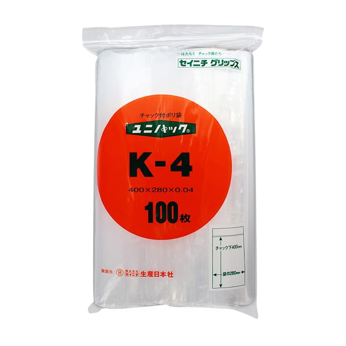 Unipack Ziplock Plastic Bag 08-3010-11 SEINICHI K-4 (400X280MM) 100 pieces