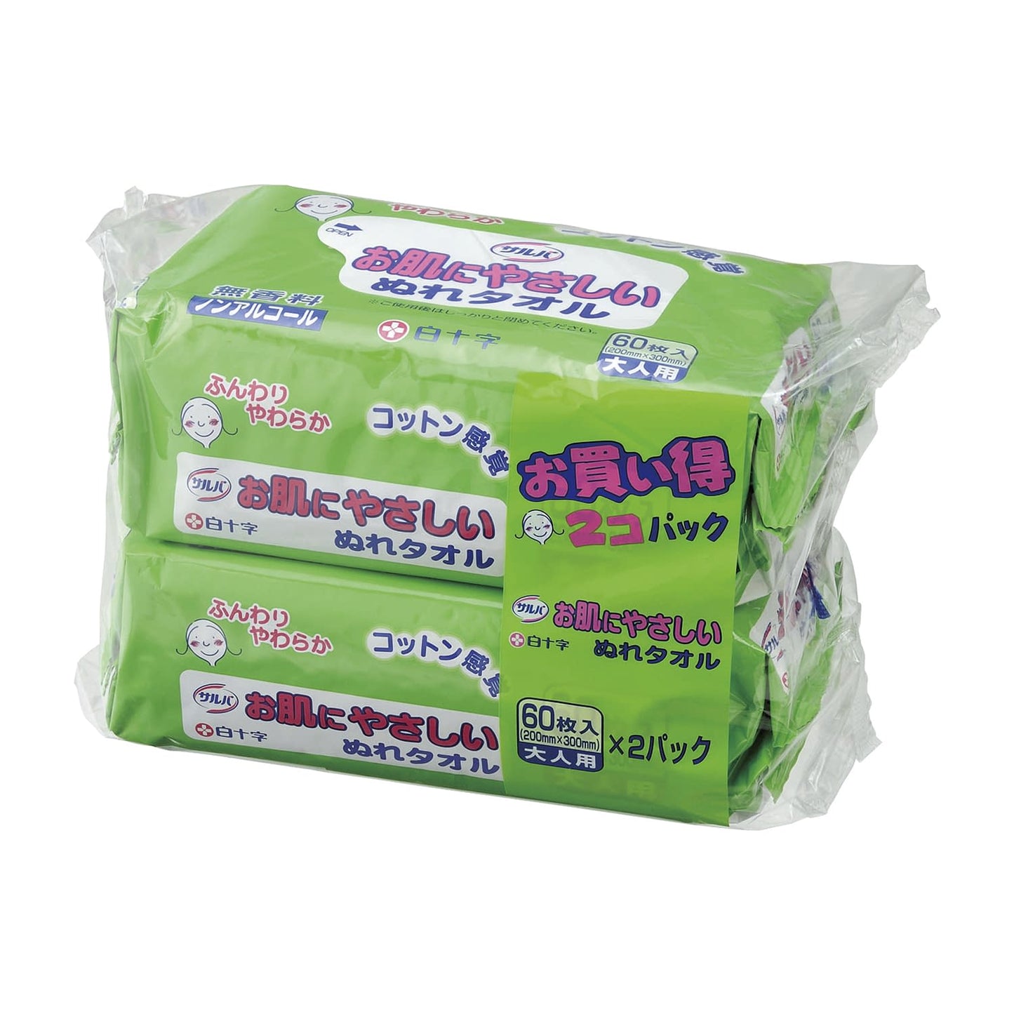 살바 피부 친화적 인 젖은 수건 깨끗한 수건 23-2584-00 백십자 45087 (60 마이 X2 팩)