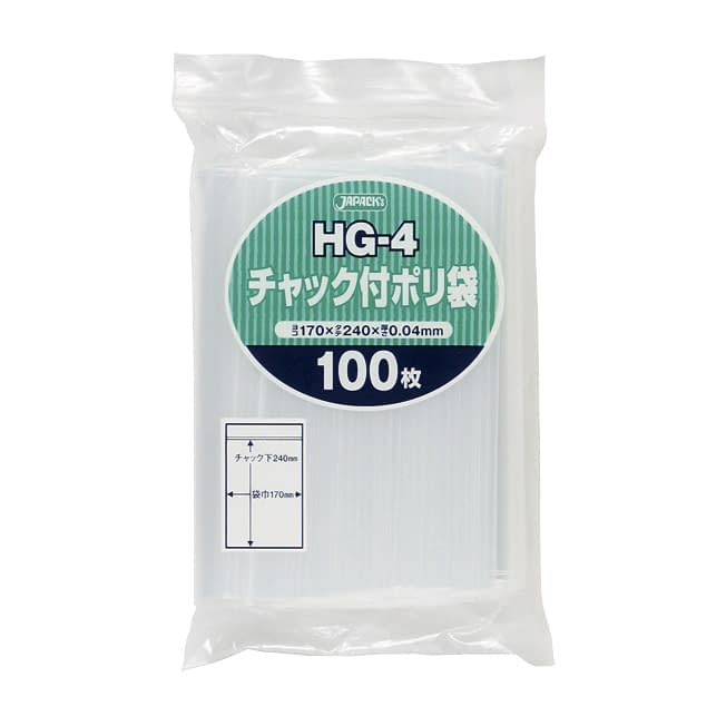 Zippered plastic bag 24-2881-07 Japanax HG-4 (240X170MM) 100 pieces