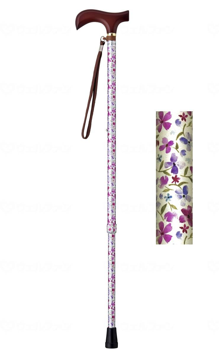 ウェルファン夢ライフステッキ 柄杖伸縮型(スリムタイプ) 水彩花シルバー