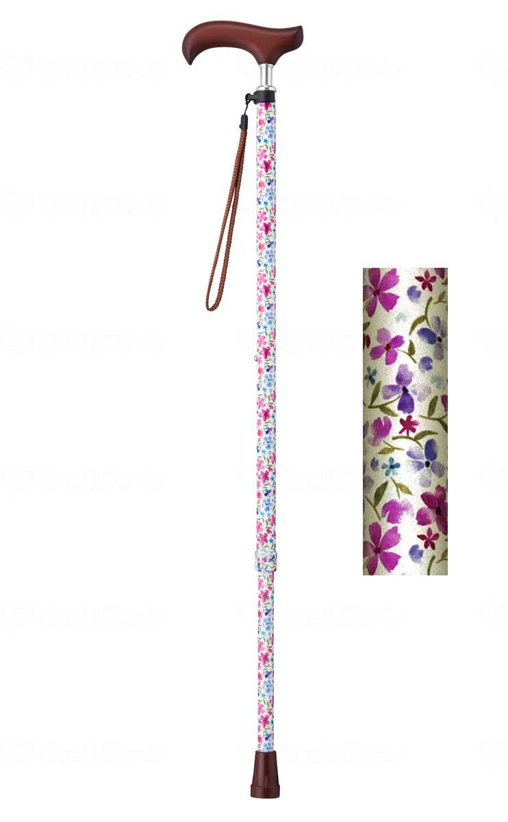 ウェルファン夢ライフステッキ スリムネック伸縮スリムタイプ(柄) 水彩花ホワイト
