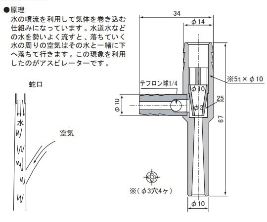 Aspirator (water flow pump) PTFE 1 piece