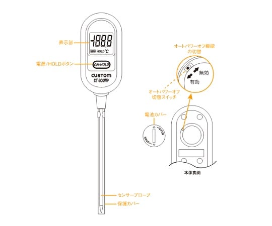 CT-500WP waterproof pen-type thermocouple thermometer (1 unit)