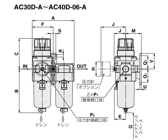 에어 필터 필터 레귤레이터+미스트 세퍼레이터 Rc1/4 AC30D-02G-B 1대