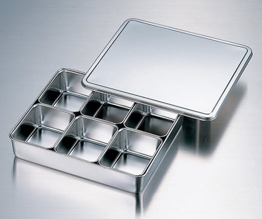 Stainless steel tub with lid, standard type (6 tubs included), 137 x 106 x 61 mm, 66706, 1 pc