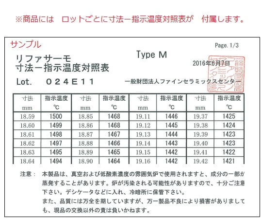共通熱履歴センサー リファサーモ 200入 1050~1300℃ L 1箱(200個入)