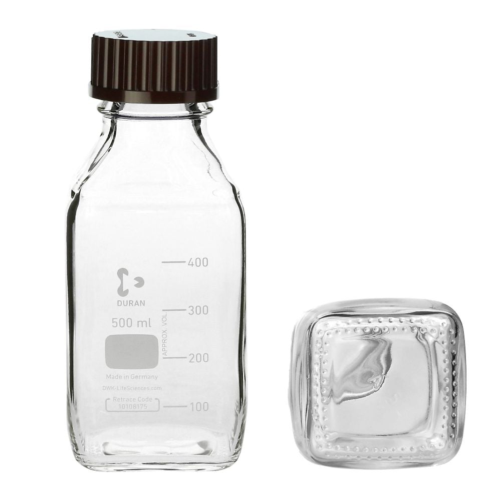 ねじ口瓶角型 デュラン(R) 赤キャップ付 500mL 017230-5001A 1本