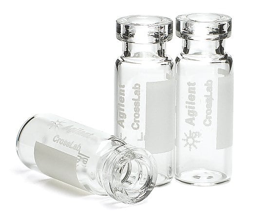 クリンプトップバイアル φ11×12×32mm 2mL 透明 ラベル付き 1箱(100個入) 5182-0543(バイアルのみ) 1箱(100個入)