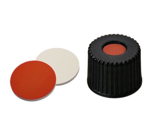 Black caps and septa for autosampler vials (PTFE/rubber) 100 pieces per bag (100 pieces)