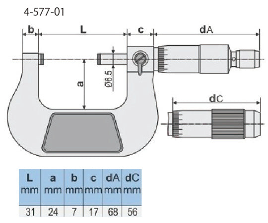 Standard outside micrometer (measurement range 0-25mm) SOM025 1pc