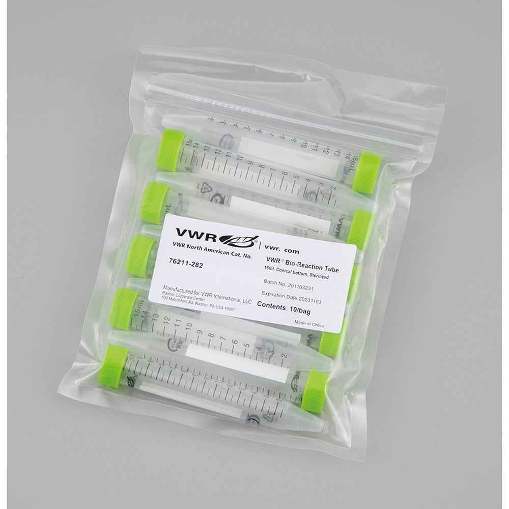 Bioreaction Tubes Conical (Bulk Pack) 15mL 10 tubes x 10 bags 76211-282 1 box (10 tubes x 10 bags)