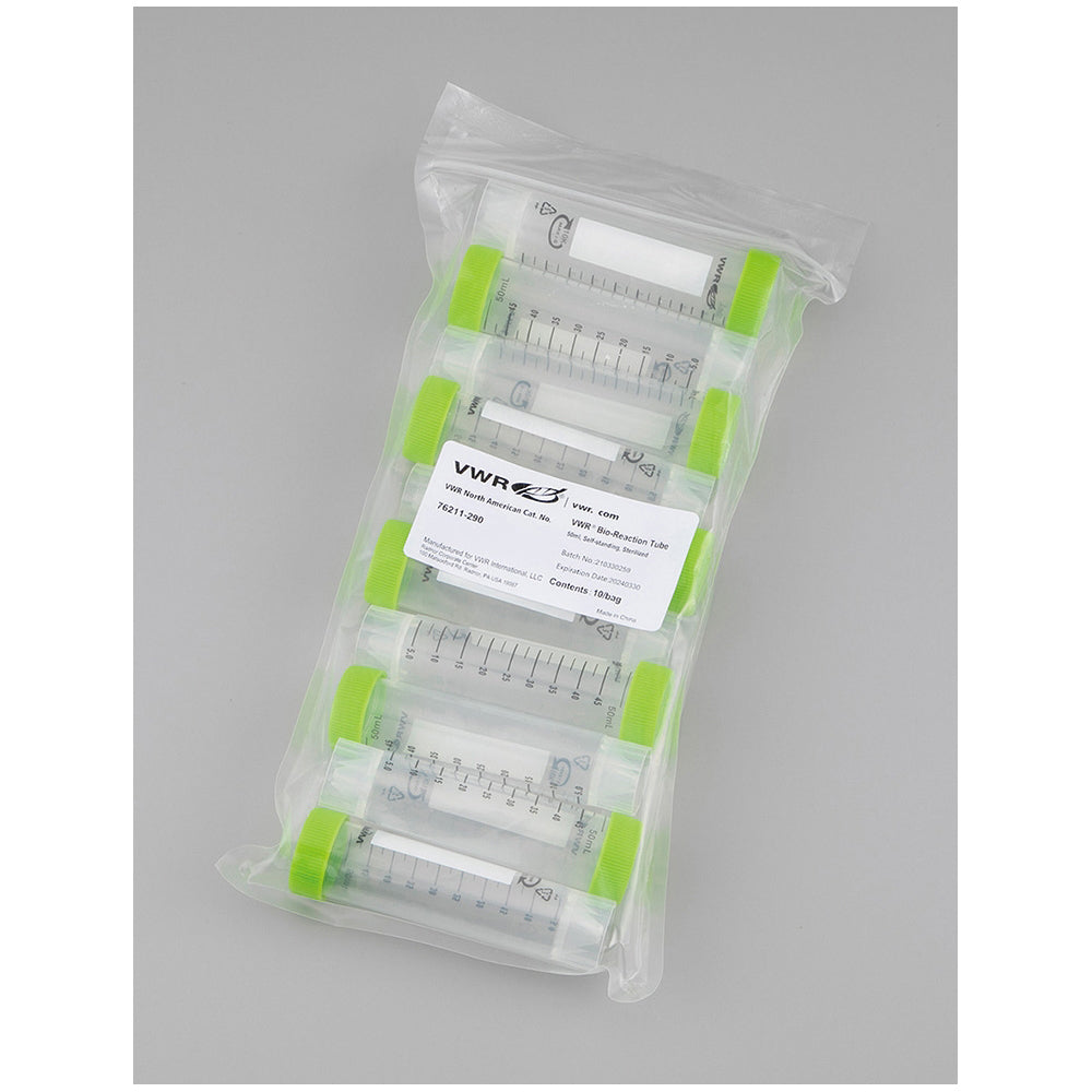 Bioreaction Tubes, Self-standing (Bulk Pack) 50mL, 10 tubes x 10 bags, 76211-290, 1 box (10 tubes x 10 bags)