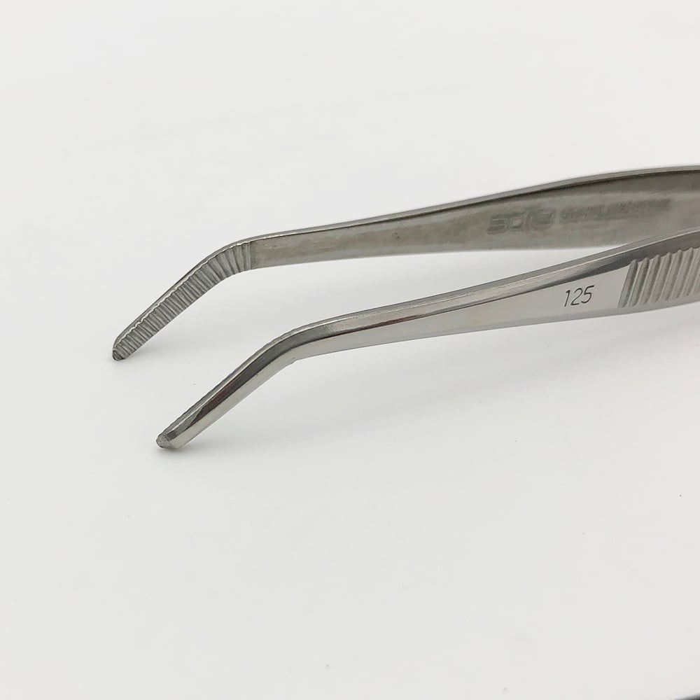 ステンレス製ピンセット 先曲 125mm 1本