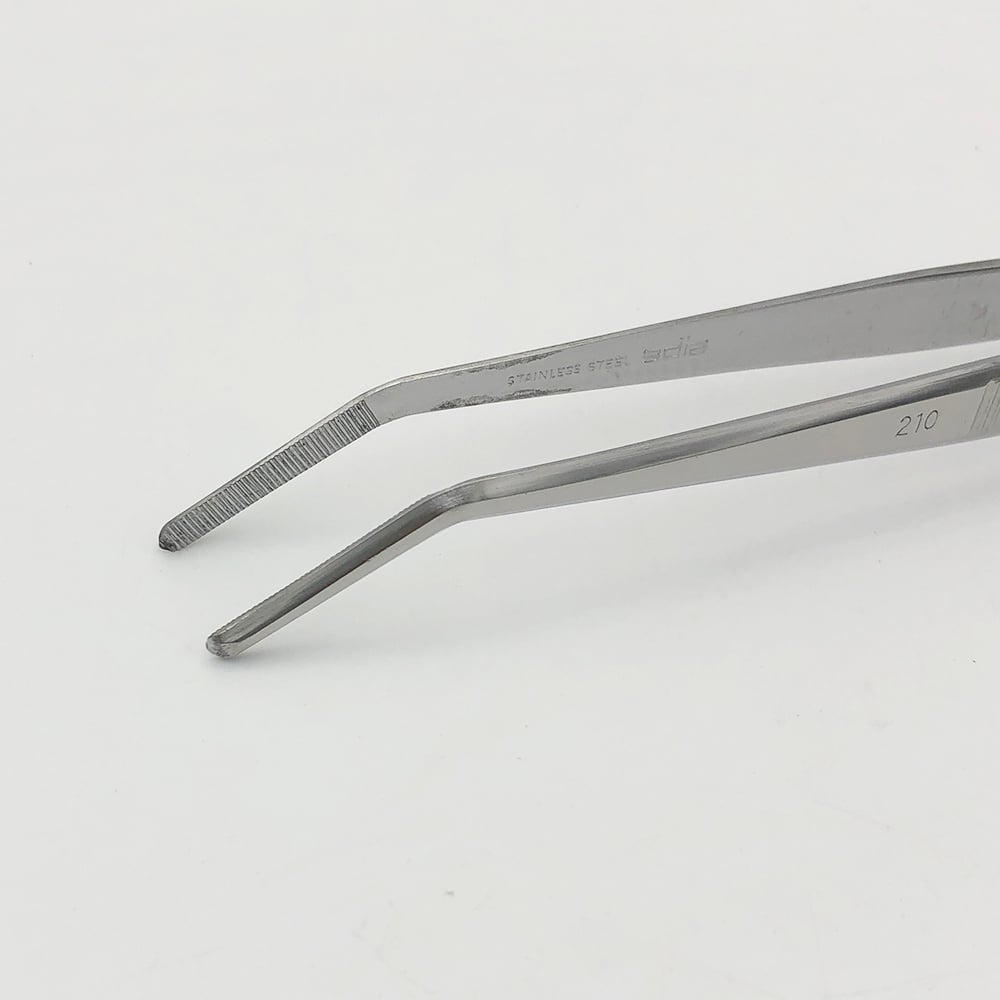 ステンレス製ピンセット 先曲 210mm 1本