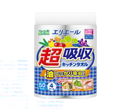 Elleair Super Absorbent Kitchen Towels 4 rolls (50 cuts)/pack x 12 packs 21001199 1 case (4 rolls x 12 packs)