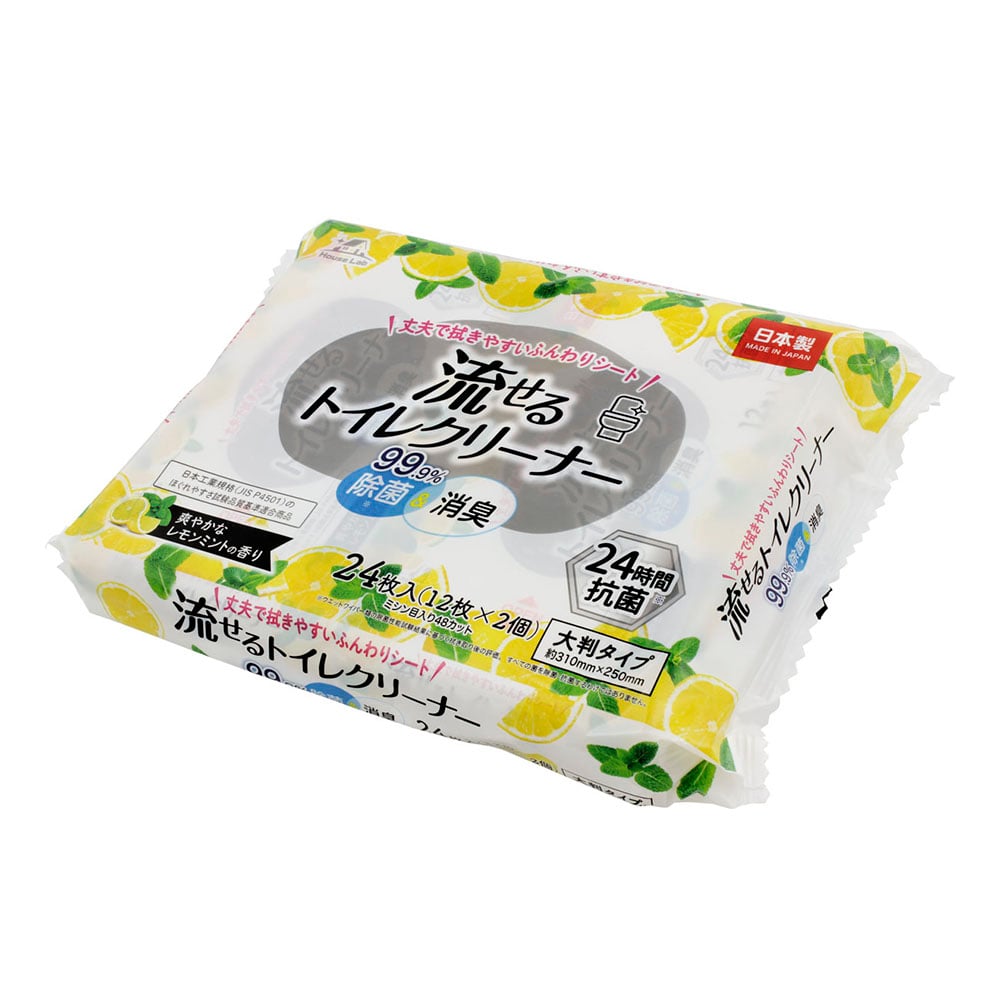 HouseLab Flushable Toilet Cleaner (Large, Thick) Lemon Mint Scent 12 sheets/unit x 2 units 1 pack (12 sheets x 2 units)