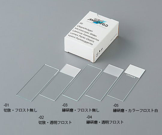 スライドガラス(マリエンフェルド・ドイツ製) 縁研磨・透明フロスト 50枚入 10 056 12 1箱(50枚入)