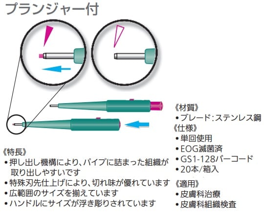 플런저 부착 생검 트레판 φ2.0mm 레드 마론 1상자(20개입) BPP-20F 1상자(20개입)