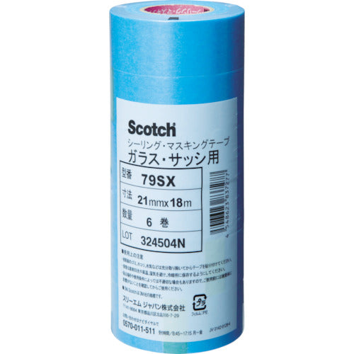 3M Masking Tape (for Glass and Sash) 21mm x 18m 6 Rolls 79SX 21X18 1PK