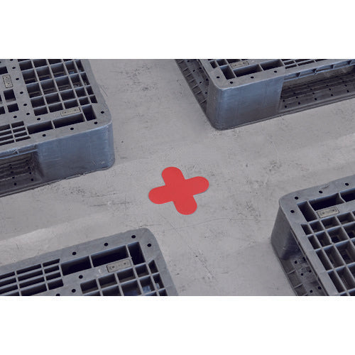 Green Cross Road Marking Stickers, Cross Shape, Red, QCC-R, 150 x 150 mm, Set of 10, PVC, 403033, 1 set