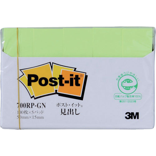 3M Post-it 50X15mm 100 sheets x 5 pads Green 700RP-GN 1PK