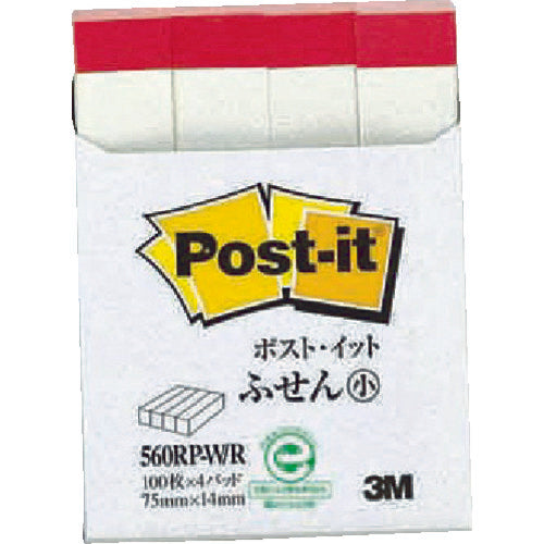 3M ポスト・イット 75X14mm 100枚X4パッド ホワイト 560RP-W/R 1PK