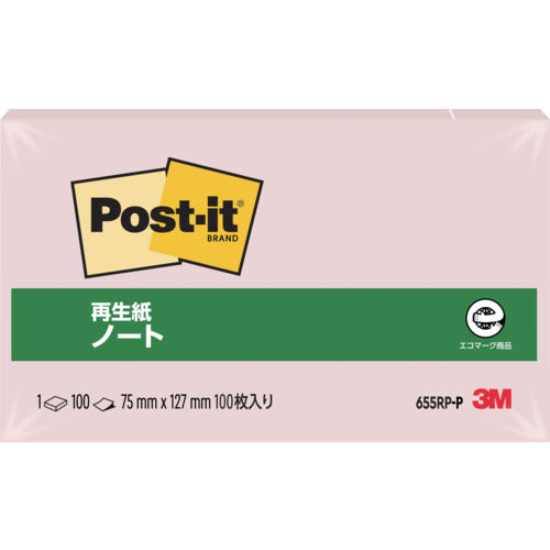 3M Post-it Notes, 75 x 127mm, 100 sheets, Pink, 655RP-P, 1PK