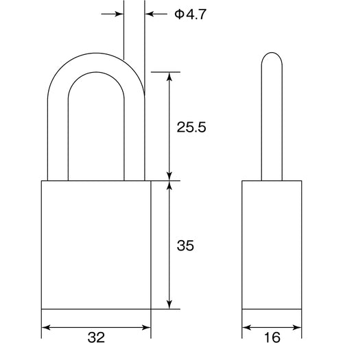 緑十字 南京錠(キーロック) キーロック−D 65×32×16mm OSHA対応 195064 1個
