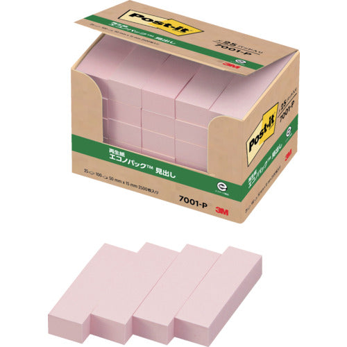 3M Post-it 50X15mm 100 sheets x 25 pads Pink 7001-P 1 piece