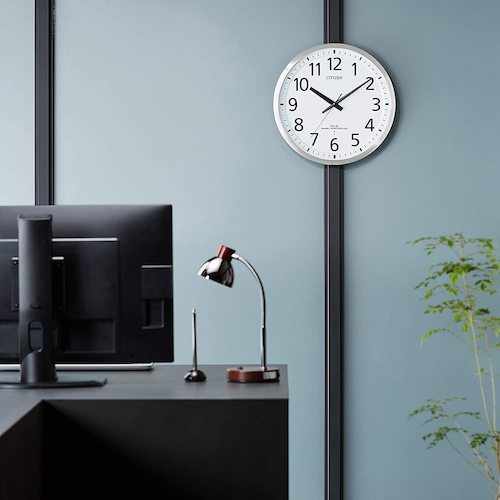 シチズン 電波 壁掛け時計(アナログ表示) 連続秒針 オフィスタイプ シルバー Φ450×56mm 8MY463-019 1 個