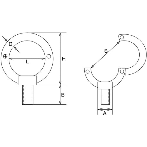 Mizumoto Stainless Steel Open Eye Bolt, Metric Screw, Screw Diameter M-12, Load Capacity 0.98kN, B-1005, 1 Piece