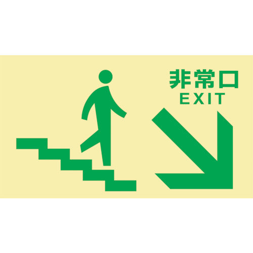 緑十字 高輝度蓄光避難誘導標識 非常口(階段右下) TKN109 130×230 東京都条例適合品 068049 1枚
