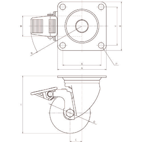 ユーエイ プレート式 自在 ステンレス低床キャスター 強化ナイロン 車輪径65mm ストッパー付き Hタイプ SUS−HG−S型 取付寸法71×71 SUS-HG-65GNBS 1 個