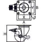 ユーエイ プレート式 自在 ステンレス低床キャスター 強化ナイロン 車輪径75mm ストッパー付き Hタイプ SUS−HG−S型 取付寸法71×71 SUS-HG-75GNBS 1 個