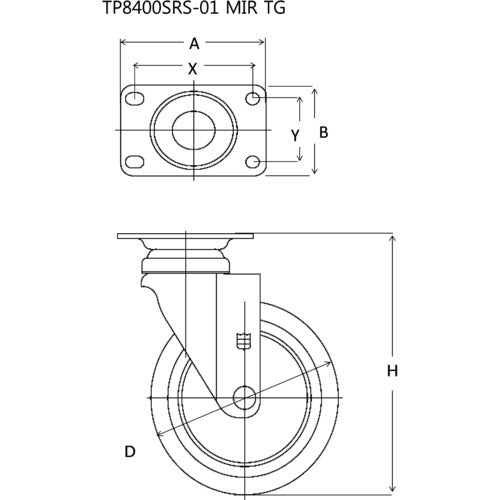 SAMSONG メディカル機器キャスター 自在 エラストマー 75mm TP8430-01-MIR-TG 1 個