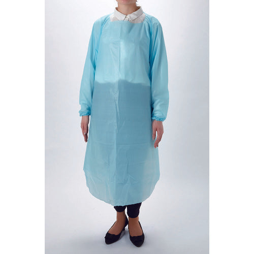 TRUSCO ポリエチレン使い捨て袖付エプロン サイズフリー ブルー (10枚入) TAPEL-B 1 箱