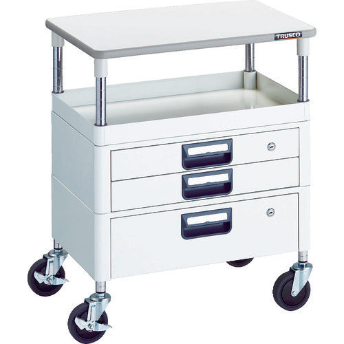 TRUSCO Tool Wagon Phoenix Wagon, Noise-reducing, 600 x 400, H740, with drawers and top, White, PEW-761VXT-W, 1 unit