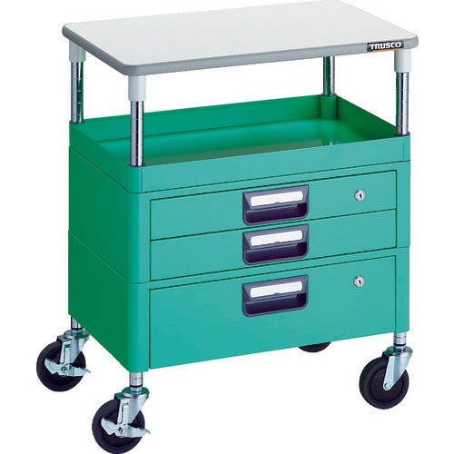 TRUSCO Tool Wagon Phoenix Wagon, Low Noise, 600 x 400, H740, with Drawer and Tabletop, Young Green, PEW-761VXT-YG, 1 Unit