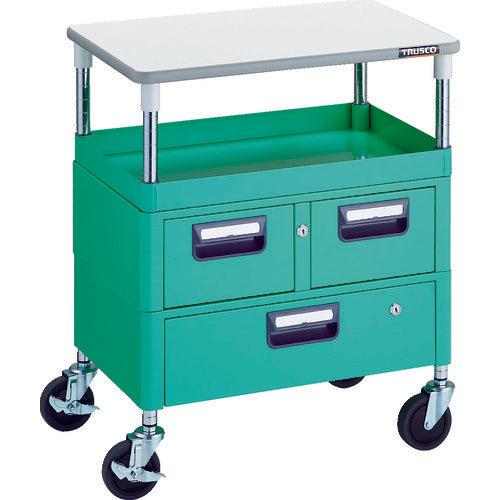 TRUSCO Tool Wagon Phoenix Wagon, Low Noise, 600 x 400, H740, with Drawer and Tabletop, Young Green, PEW-761VWT-YG, 1 Unit