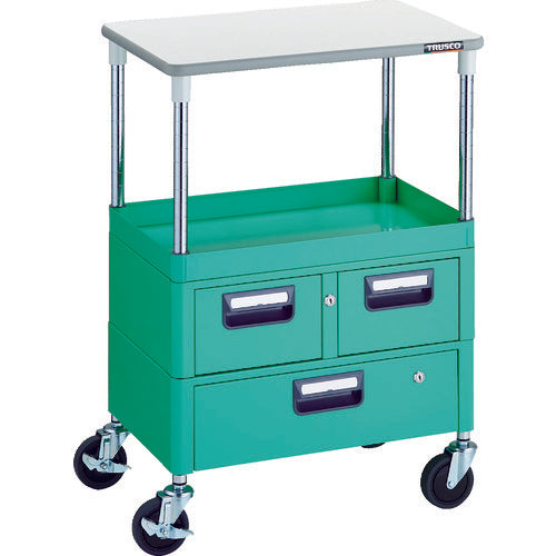TRUSCO Tool Wagon Phoenix Wagon, Noise-reducing, 600 x 400, H880, with drawers and top plate, Young Green, PEW-961VWT-YG, 1 unit