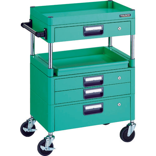 TRUSCO Tool Wagon Phoenix Wagon, Low Noise, 600 x 400 mm, H880 mm, with Drawer, 1 Slide, Young Green, PEW-961M1VXZ-YG, 1 Unit