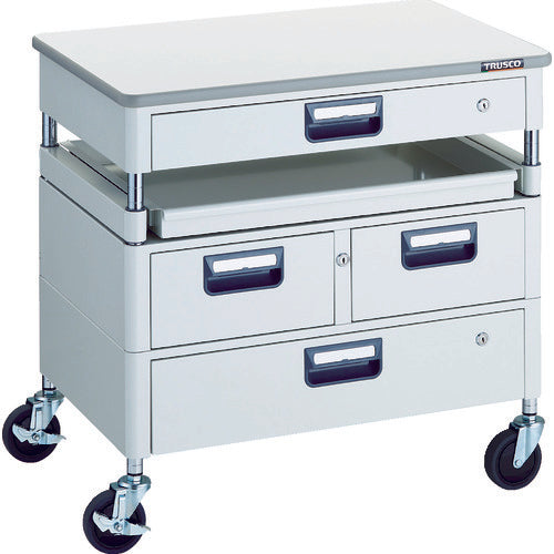 TRUSCO Tool Wagon Phoenix Wagon, Noise-reducing, 750 x 500 mm, H740 mm, with drawer, 1 sliding tier, with top plate, white, PEW-770M1VWZT-W, 1 unit