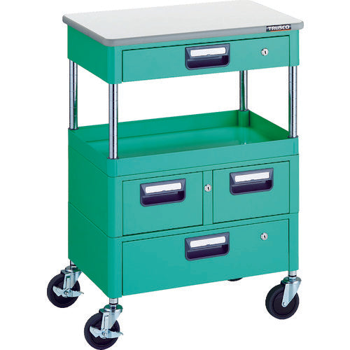 TRUSCO Tool Wagon Phoenix Wagon Noise-reducing 600 x 400 H880 with drawer and top Young Green PEW-961VWZT-YG 1 unit