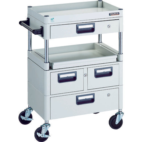 TRUSCO Tool Wagon Phoenix Wagon, Low Noise, 600 x 400 mm, H880 mm, with Drawer, 1 Slide, White, PEW-961M1VWZ-W, 1 Unit