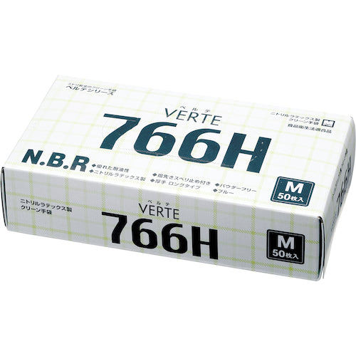 Midori Anzen Nitrile Disposable Gloves, Long, Thick, Powder-Free, Blue, Medium (50 pieces) VERTE-766H-M 1 box