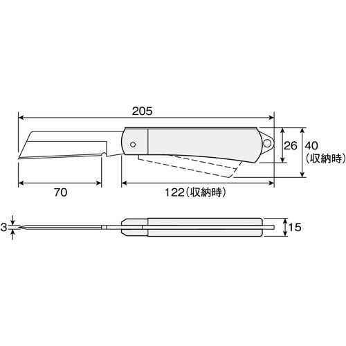 HOZAN 電工ナイフ(折りたたみ式) 全長205mm(収納時122mm) Z-683 1 丁