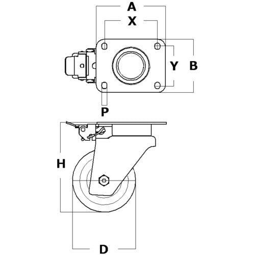 Tente Caster High-performance swivel caster for heavy loads "DELTA" (urethane wheels) φ125 Swivel type (with directional lock) 3641ITP125P63 CONVEX 1 piece