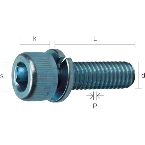 TRUSCO Spring washer assembled hexagon socket bolt, trivalent white, M5 x 14, 22 pieces, Y15S-0514, 1 PK